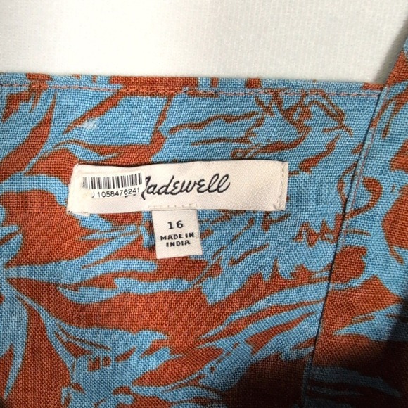 Madewell Sweetheart Mini Dress Blue Rust Floral Linen Womens SZ 16 - Picture 3 of 9